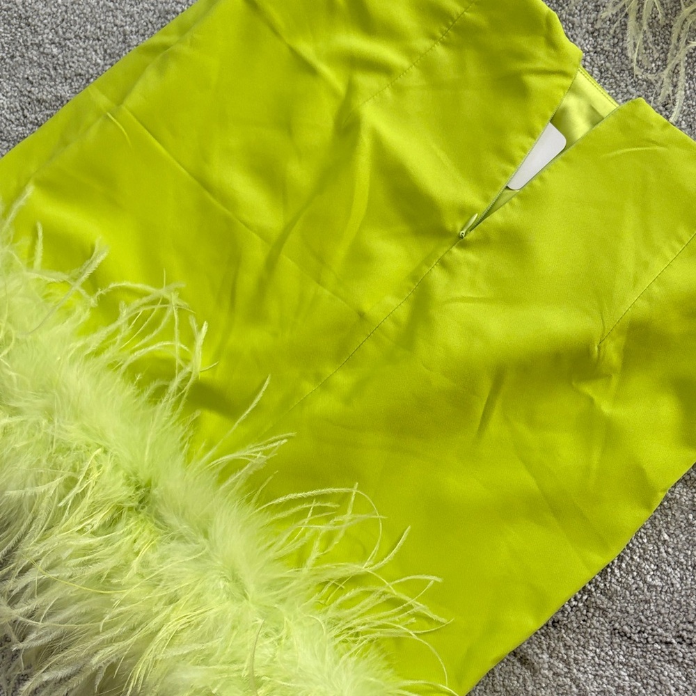 Asymmetrical Lime Green Feathered Dress - Picture 4 of 5